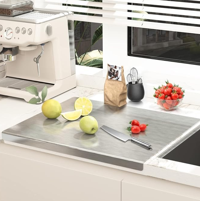 Emassy Stainless Steel Cutting Board | Steel Chopping Board | Cutting Board with Round Edge| Kitchen Counter Top | for Cutting Vegetables, Meat, Fish, Fruits
