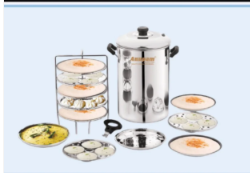 Anupam Stainless Steel Full Set Thattu Idly, Idiyappam/Dhokla Maker & Mini Idly Plates