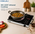 Bajaj IRX 220F Infrared Induction Cooktop | 2200 Watts | 11 Power Level | 3 Preset Menu | Feather Touch Controls | Digital display | 1 Year Warranty 【Black/Silver】