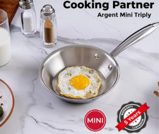 Bergner Argent Junior Chef Triply Stainless Steel Fryapn, Frying Pan, Sturdy and Durable, Mirror Finish, Easy To Clean, Induction Base and Gas Ready, Silver,