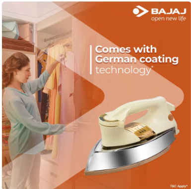 Bajaj DHX-9 1000W Dry Iron Heavy Weight German Coating, Ivory