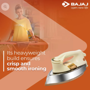 Bajaj DHX-9 1000W Dry Iron Heavy Weight German Coating, Ivory