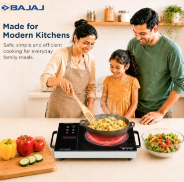 Bajaj IRX 220F Infrared Induction Cooktop | 2200 Watts | 11 Power Level | 3 Preset Menu | Feather Touch Controls | Digital display | 1 Year Warranty 【Black/Silver】