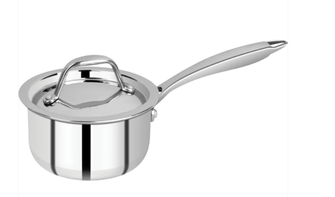 Bergner Argent Junior Chef Triply Stainless Steel 12 cm Saucepan with Stainless Steel Lid, 0.8 L Saucepan/Milkpan, Durable, Mirror Finish, Induction Base and Gas Ready, Silver,