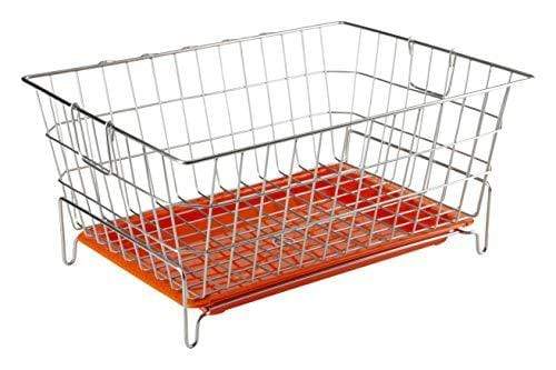 Embassy Dish Draining Basket/Kuda with Drip Tray, Rectangle, 53x42x25 cms (LxBxH), (Pack of 1, Stainless Steel)