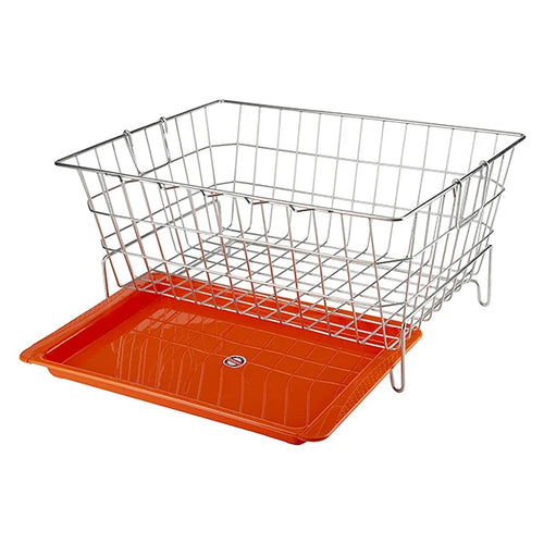 Embassy Dish Draining Basket/Kuda with Drip Tray, Rectangle, 53x42x25 cms (LxBxH), (Pack of 1, Stainless Steel)